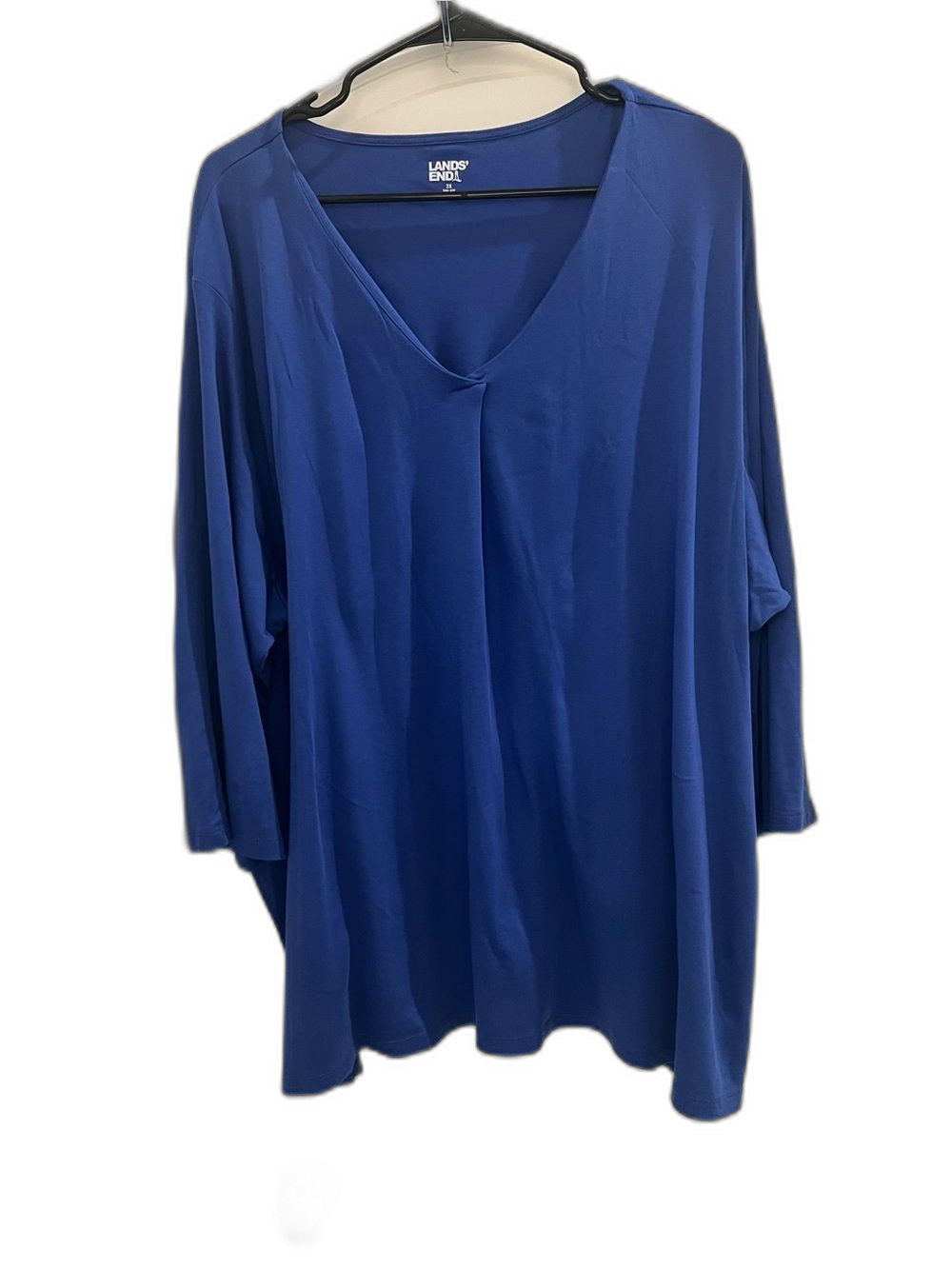 Lands’ End 3X 24W-26W Blue V-Neck 3/4 Sleeve Tunic Top Plus Size